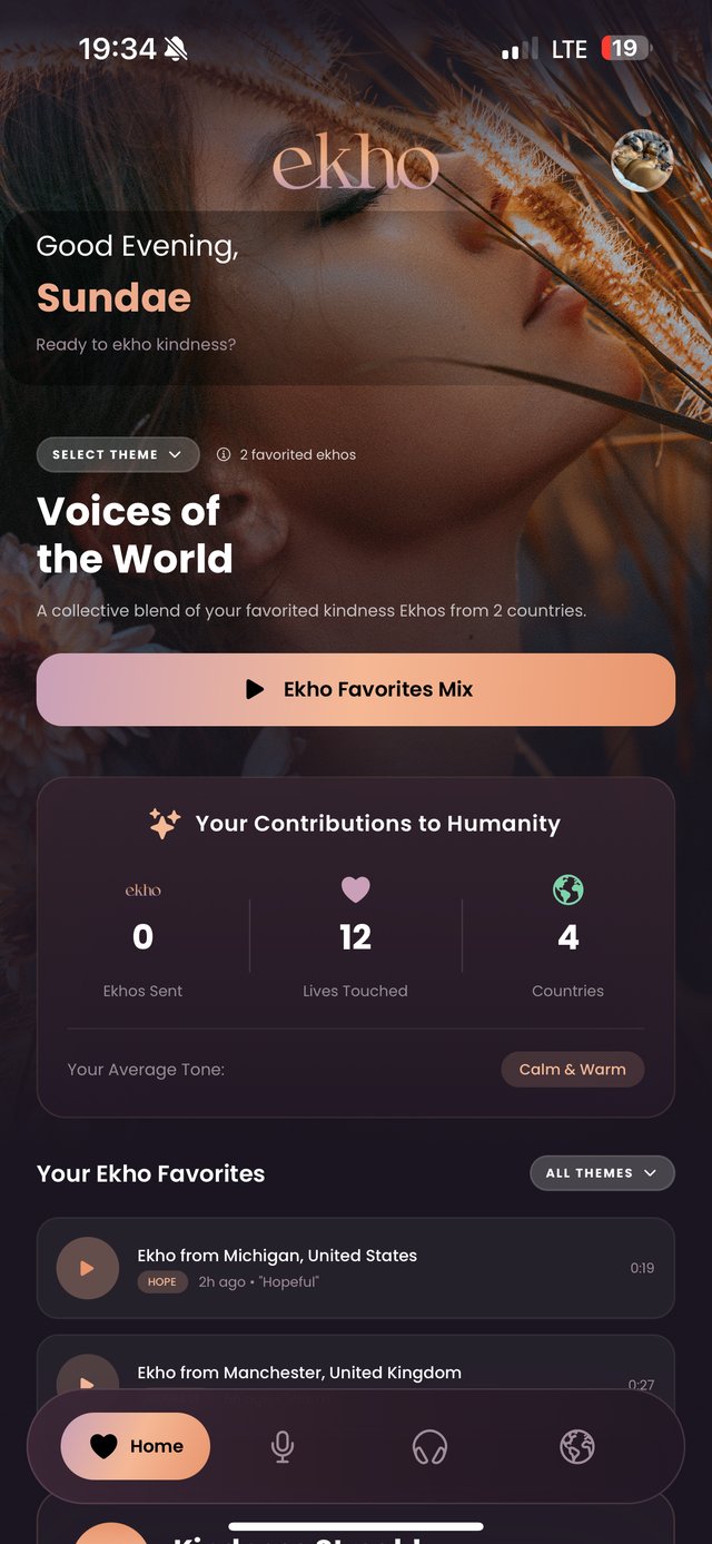 ekho app home screen